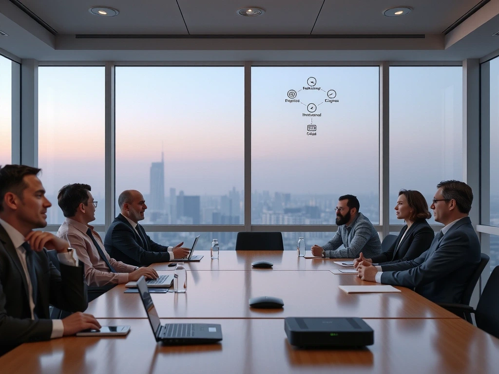 Business team reviewing network status