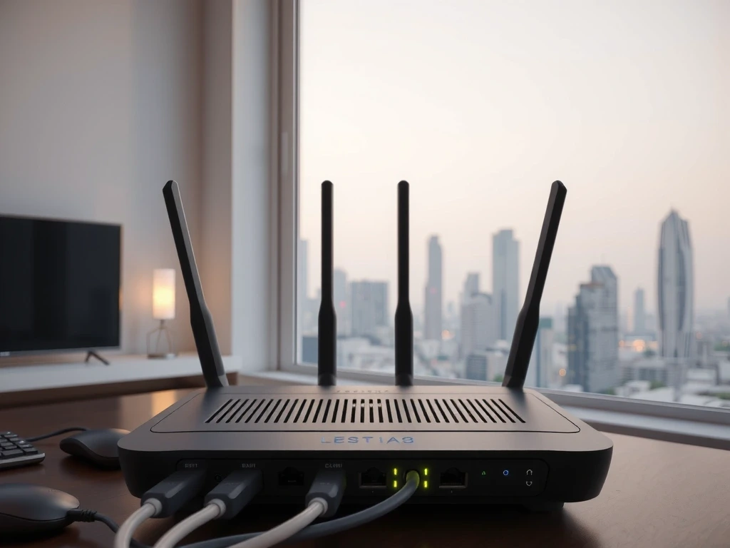 Home router setup with LED indicators